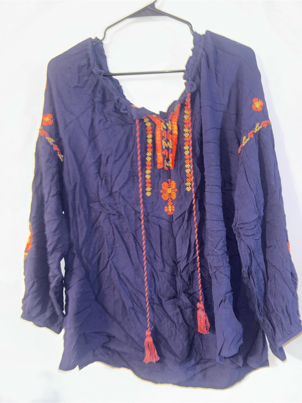 JohnPaulRichard Navy Tunic with Orange & Red Embroidery